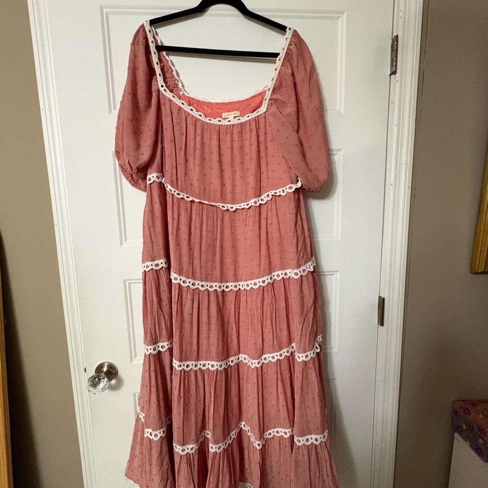 Just Me Coral Maxi Dress with White Trim